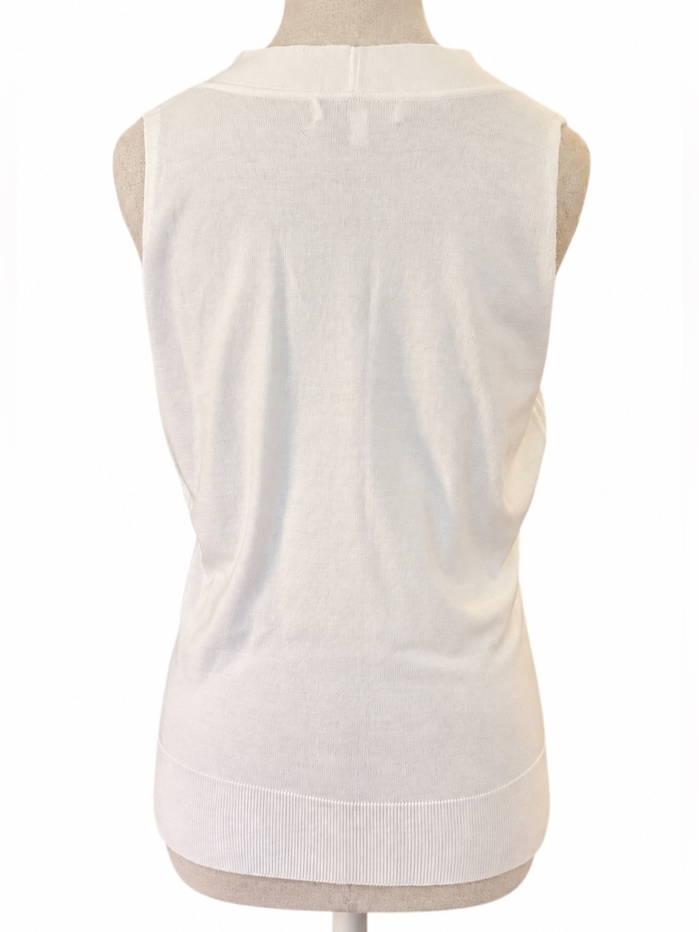 Milly Tie Neck Sleeveless Sweater Large Cream Ivory Knit Shell Top - Picture 3 of 13